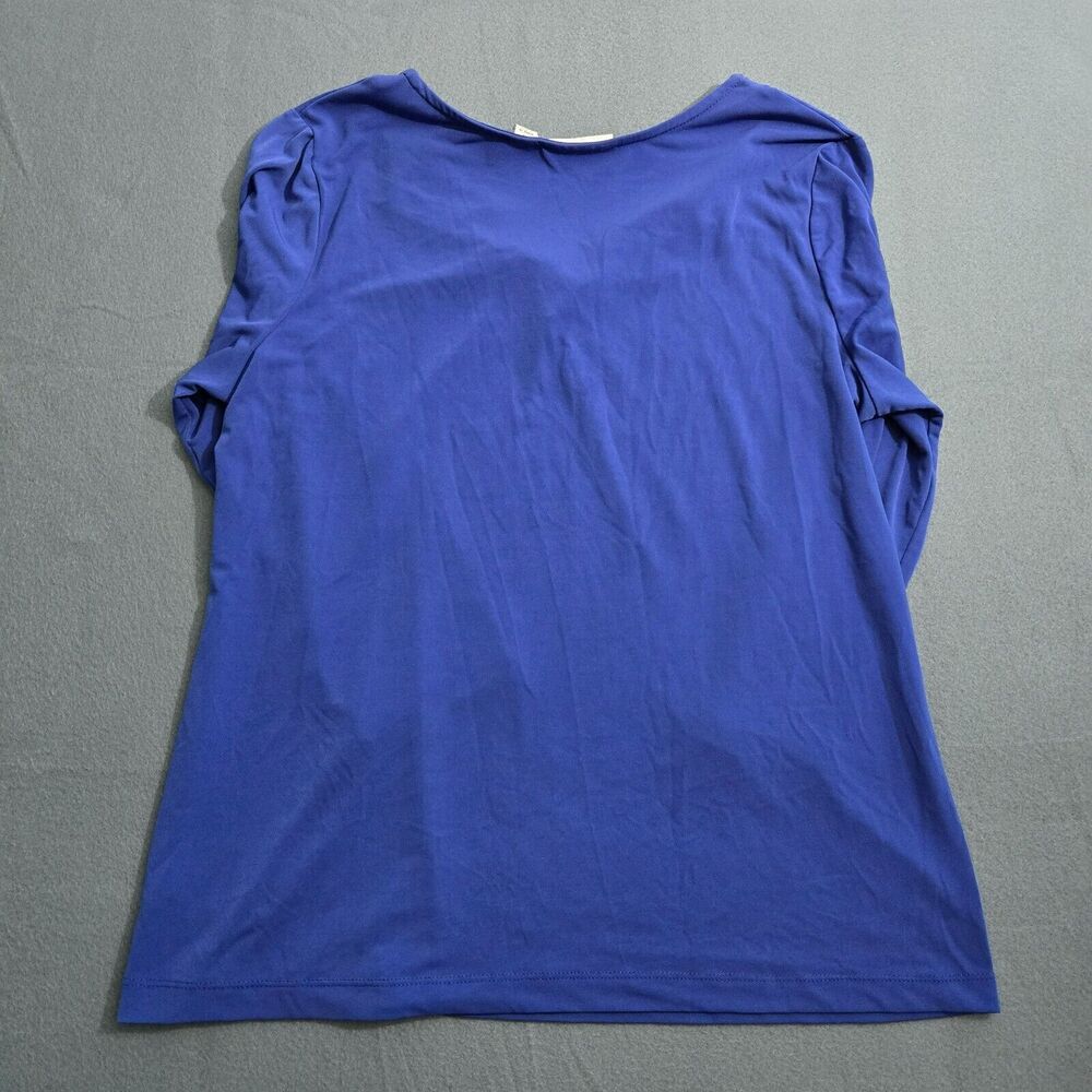 Susan Graver M Liquid Knit Split V-Neck 3/4 Sleeve Royal Blue Blouse - Picture 2 of 8